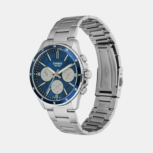 Casio A2346 Men’s Quartz Analog Watch with Blue Dial, Silver Stainless Steel Strap