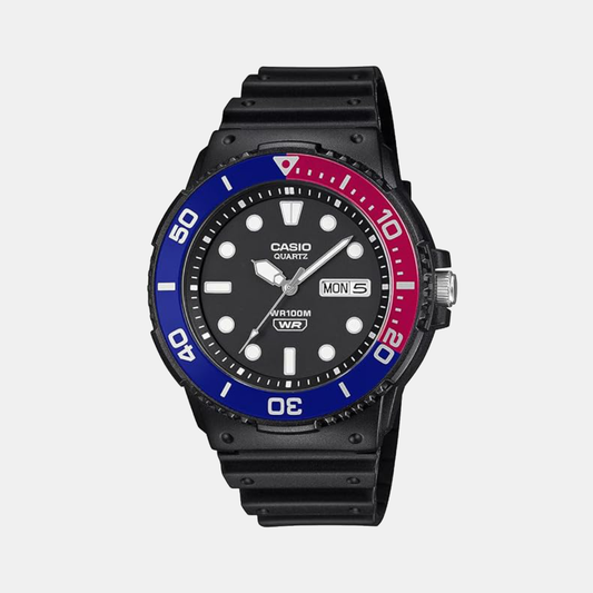Casio A2403 Analog Quartz Men’s Sports Watch | Black Dial | Resin Strap | 100 m Water Resistan