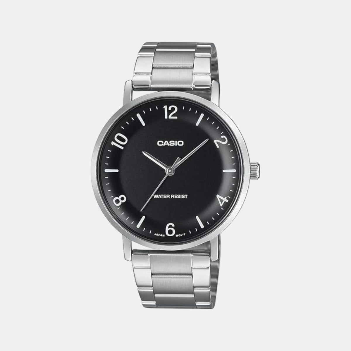 Casio A2405 Analog Quartz Men’s Enticer Watch | Black Dial | Silver Stainless Steel Strap | 50 m Water Resistant