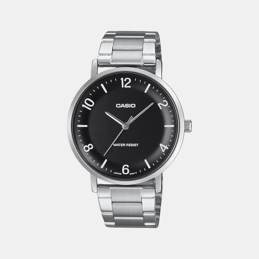 Casio A2405 Analog Quartz Men’s Enticer Watch | Black Dial | Silver Stainless Steel Strap | 50 m Water Resistant