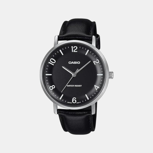 Casio A2408 Men’s Quartz Analog Watch with Black Dial, Black Leather Strap