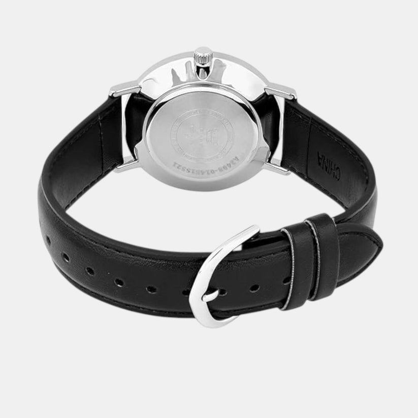 Casio A2408 Men’s Quartz Analog Watch with Black Dial, Black Leather Strap