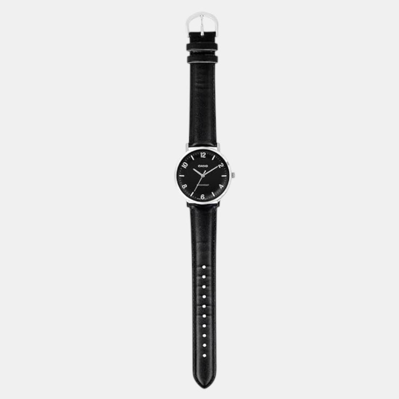 Casio A2408 Men’s Quartz Analog Watch with Black Dial, Black Leather Strap