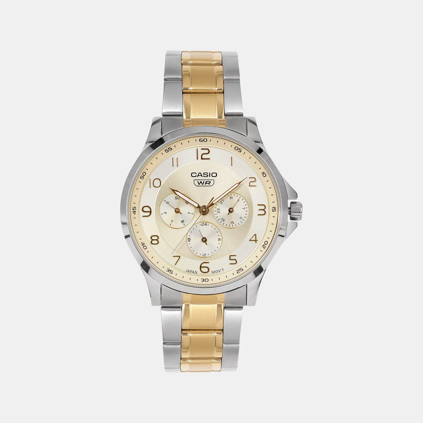 Casio A2453 Enticer Men’s Quartz Analog Watch with Yellow Dial, Two-Tone Stainless Steel Strap