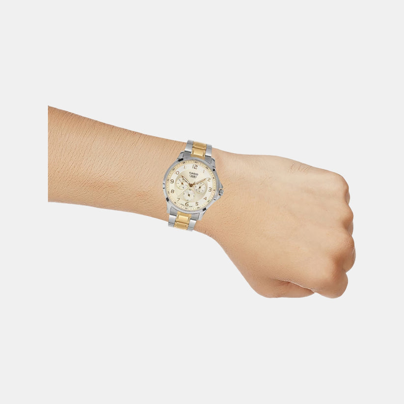 Casio A2453 Enticer Men’s Quartz Analog Watch with Yellow Dial, Two-Tone Stainless Steel Strap
