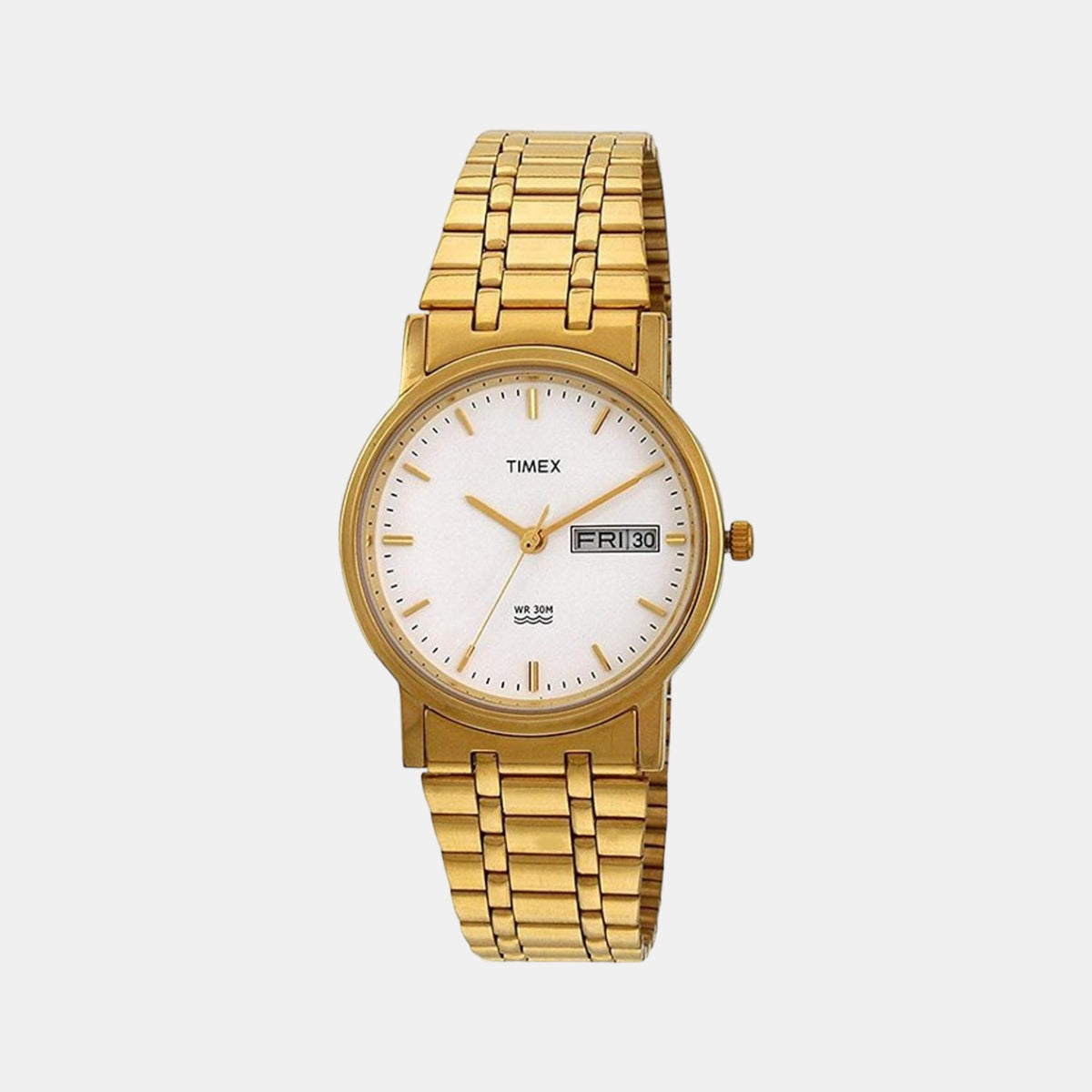 Timex A503 Analog Quartz Watch for Men – White Dial, Gold‑Tone Stainless Steel Bracelet