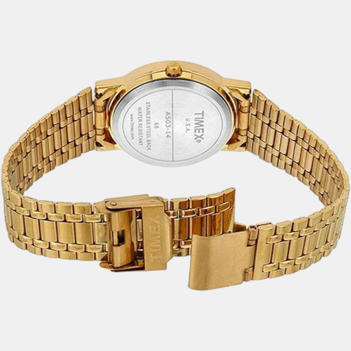 Timex A503 Analog Quartz Watch for Men – White Dial, Gold‑Tone Stainless Steel Bracelet