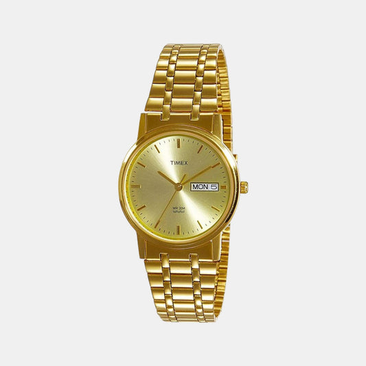 Timex A504 Analog Quartz Watch for Men – Champagne Dial, Gold‑Tone Stainless Steel Bracelet