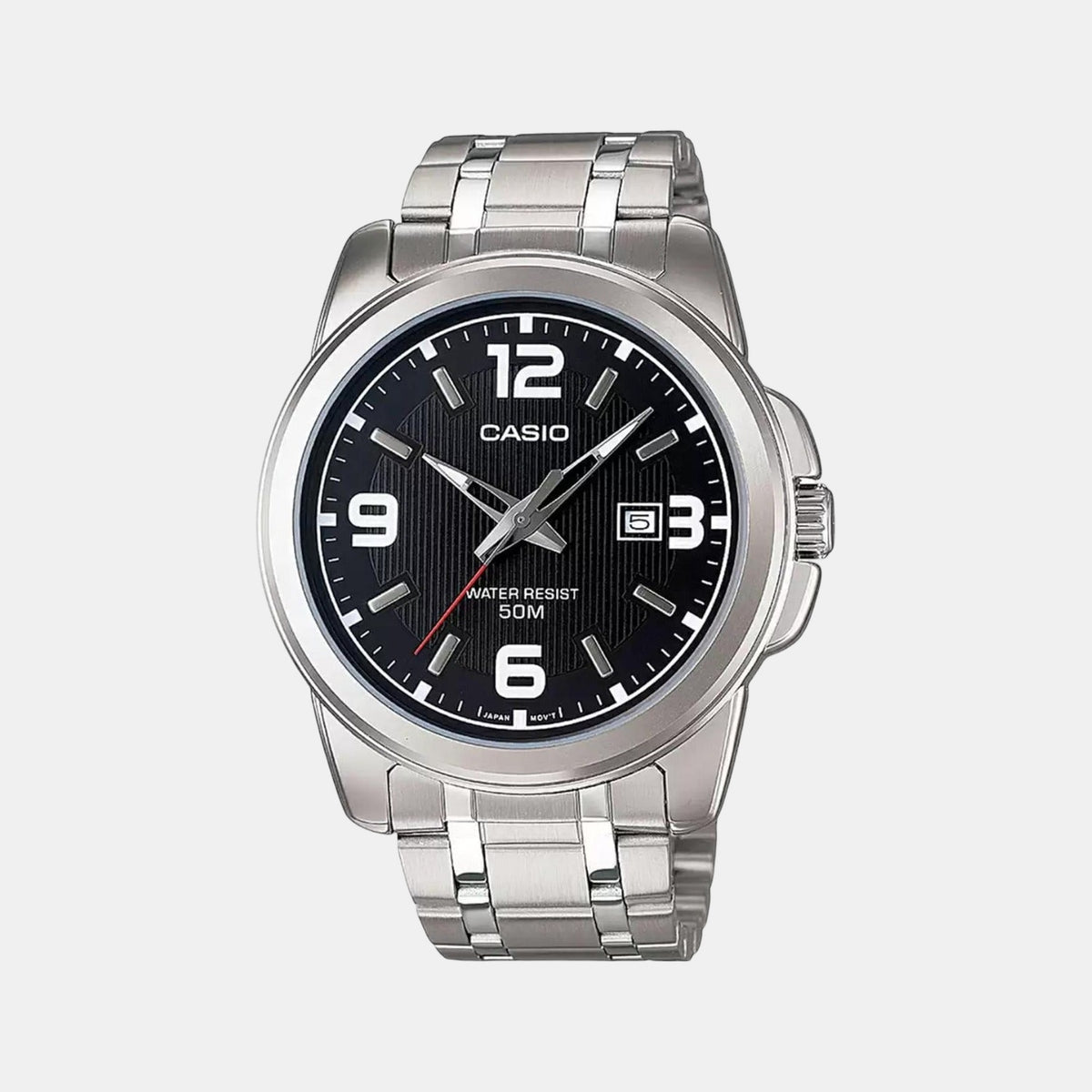 Casio A550 Analog Quartz Men’s Enticer Watch (MTP-1314D-1AVDF) | Black Dial | Silver Stainless Steel Strap | 50 m Water Resistant