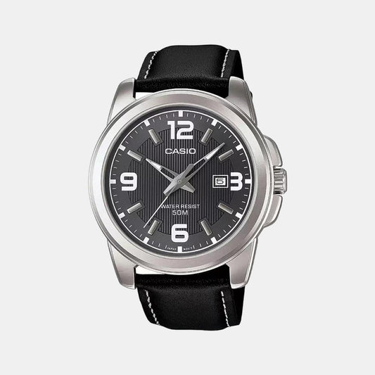 Casio A554 Analog Quartz Men’s Enticer Watch | Black Dial | Leather Strap | 50 m Water Resistant