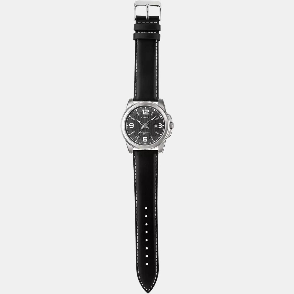 Casio A554 Analog Quartz Men’s Enticer Watch | Black Dial | Leather Strap | 50 m Water Resistant