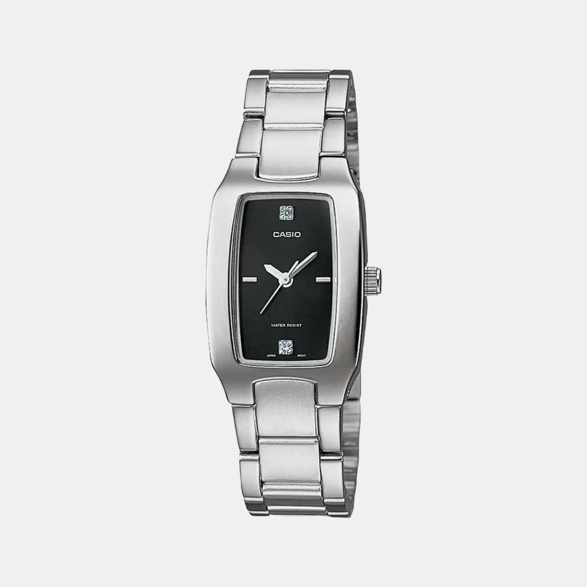 Casio A577 Analog Quartz Women’s Enticer Watch | Black Dial | Silver Stainless Steel Strap | 50 m Water Resistant