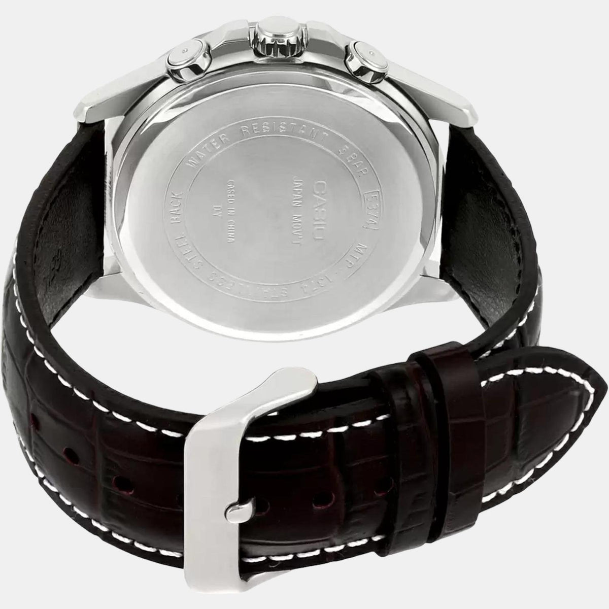Casio A835 Enticer Quartz Analog Men’s Watch with Silver Dial, Brown Leather Strap
