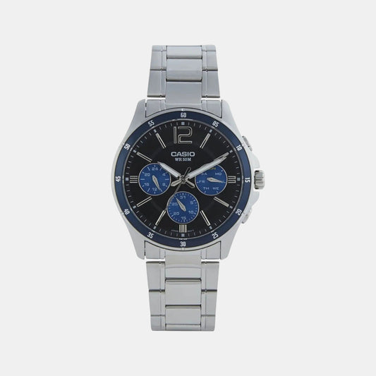 Casio A950 Enticer Quartz Analog Men’s Watch with Blue Dial, Silver Stainless Steel Bracelet