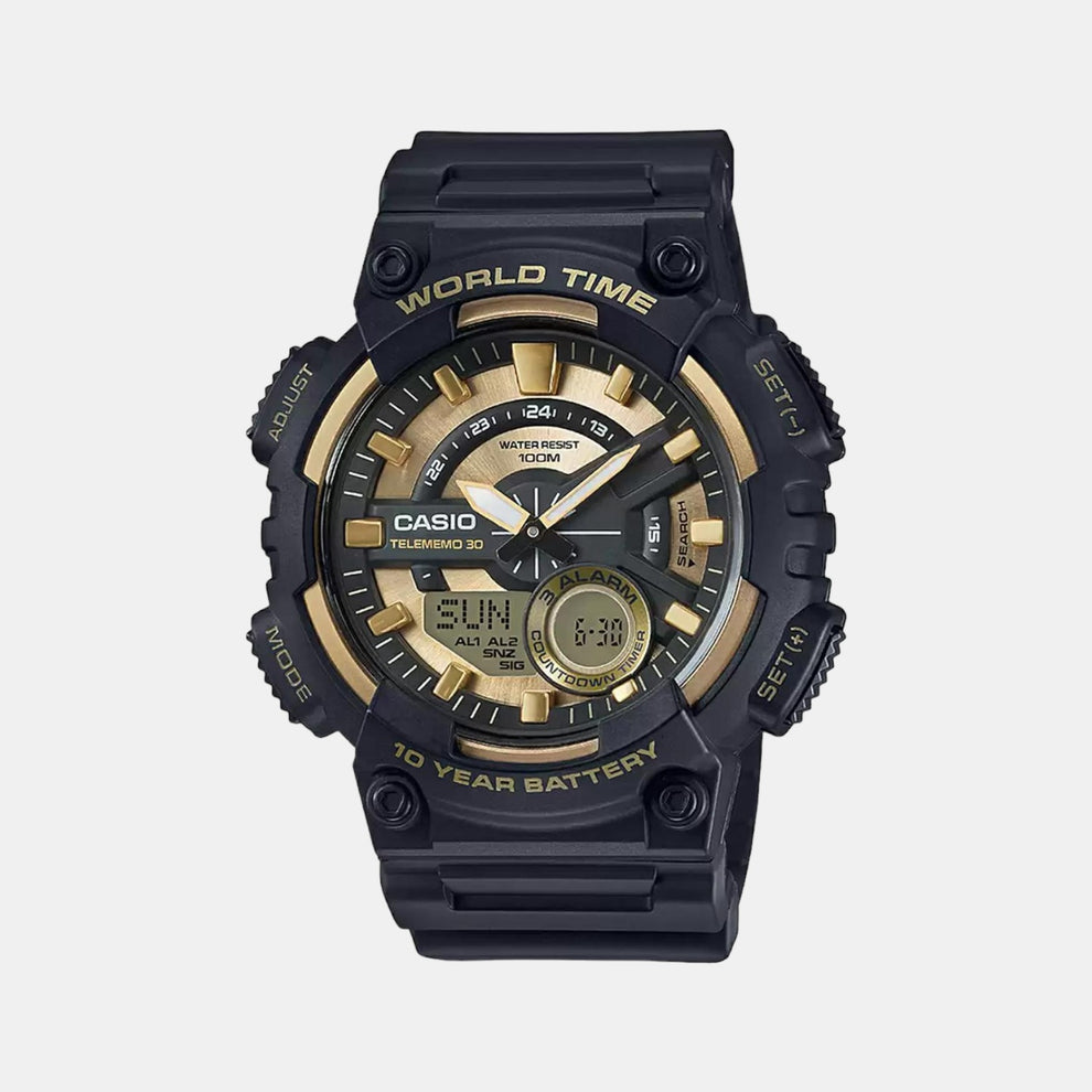 Casio AD206 Men’s Analog-Digital Quartz Watch with Black & Gold Dial, Black Resin Strap