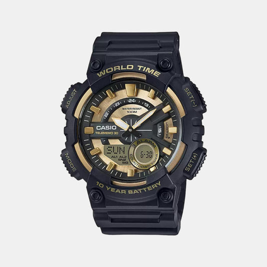 Casio AD206 Men’s Analog-Digital Quartz Watch with Black & Gold Dial, Black Resin Strap