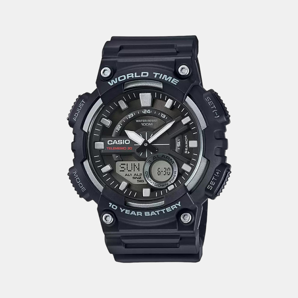 Casio AD207 Youth Series Men’s Quartz Analog-Digital Watch with Black Dial, Black Resin Strap