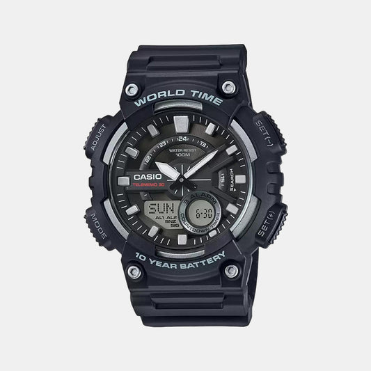 Casio AD207 Youth Series Men’s Quartz Analog-Digital Watch with Black Dial, Black Resin Strap