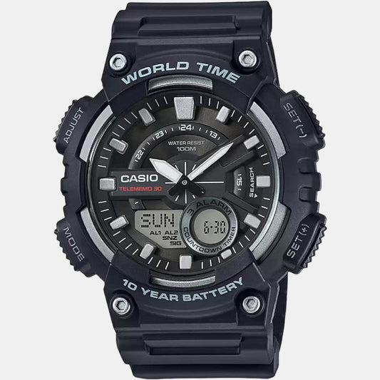 Casio AD207 Youth Series Men’s Quartz Analog-Digital Watch with Black Dial, Black Resin Strap