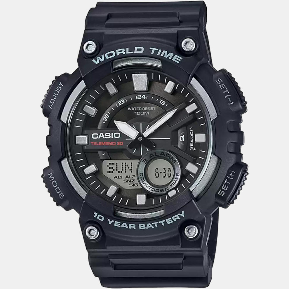 Casio AD207 Youth Series Men’s Quartz Analog-Digital Watch with Black Dial, Black Resin Strap