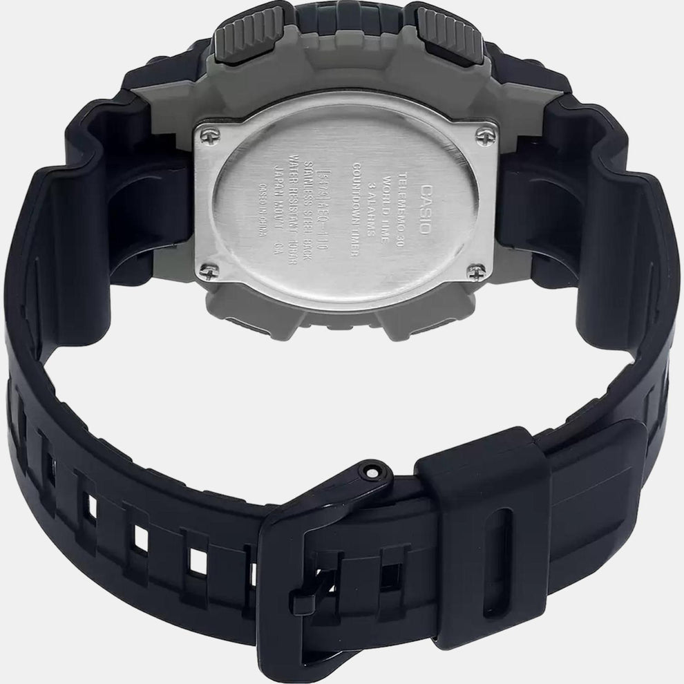 Casio AD207 Youth Series Men’s Quartz Analog-Digital Watch with Black Dial, Black Resin Strap