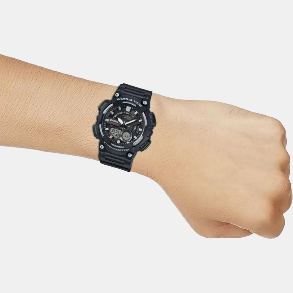 Casio AD207 Youth Series Men’s Quartz Analog-Digital Watch with Black Dial, Black Resin Strap