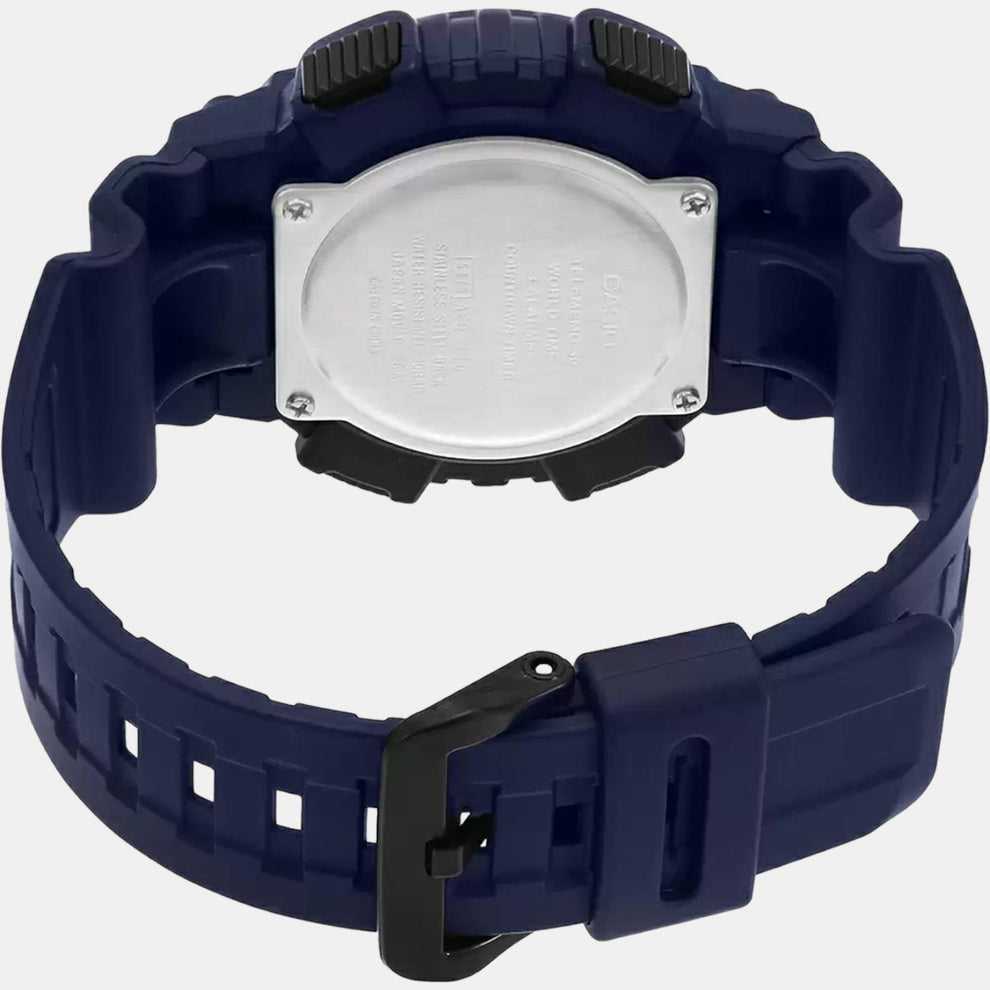 Casio AD208 Youth Series Men’s Quartz Analog-Digital Watch with Blue Accent Dial, Black Resin Strap