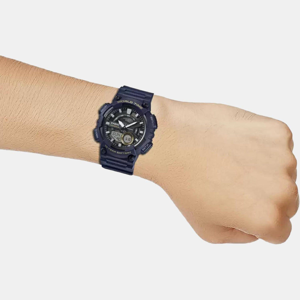 Casio AD208 Youth Series Men’s Quartz Analog-Digital Watch with Blue Accent Dial, Black Resin Strap