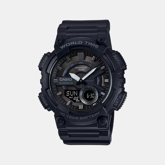 Casio AD218 Analog-Digital Quartz Men’s Youth Series Watch with Black Dial, Resin Strap