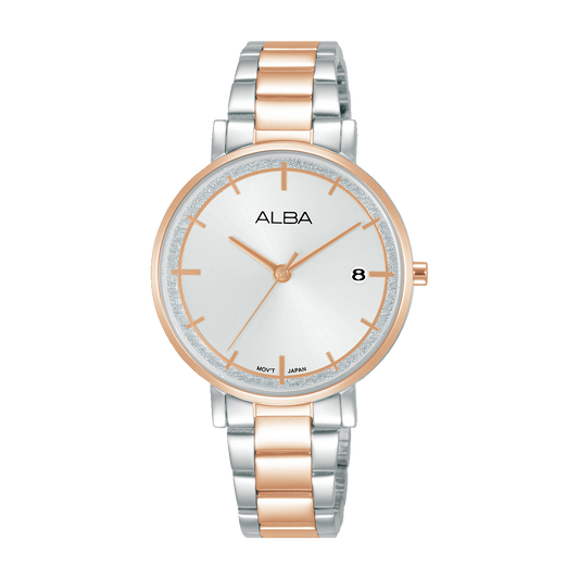 Alba AG8M74X1 Women’s Analog Watch with Silver Dial & Two-Tone Stainless Steel Strap