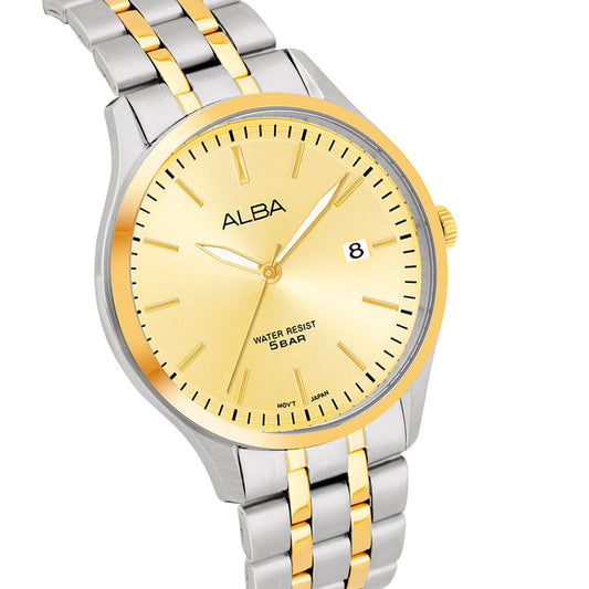 Alba AH7CE8X1 Analog Quartz Ladies’ Watch with Light Champagne Dial & Two-Tone Stainless Steel Strap