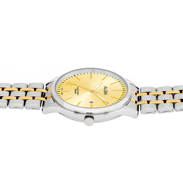 Alba AH7CE8X1 Analog Quartz Ladies’ Watch with Light Champagne Dial & Two-Tone Stainless Steel Strap