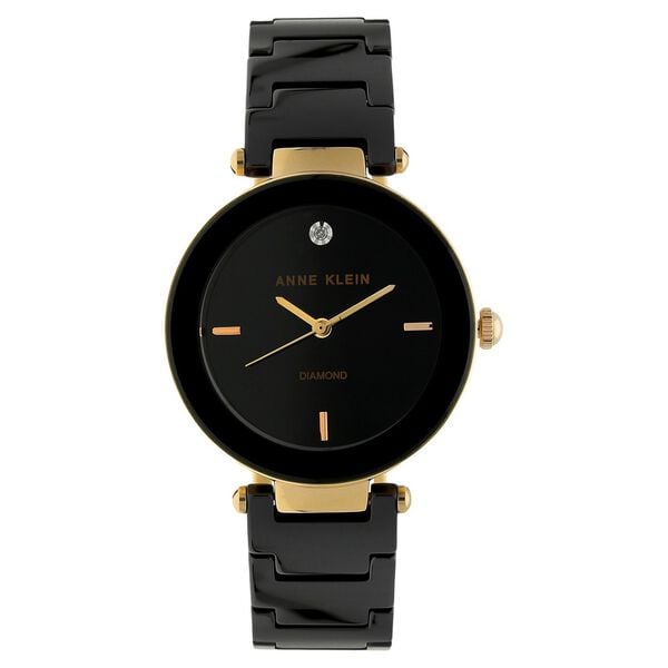Anne Klein NTAK1018RGBK Analog Quartz Ladies’ Watch with Black Dial & Black Ceramic Strap