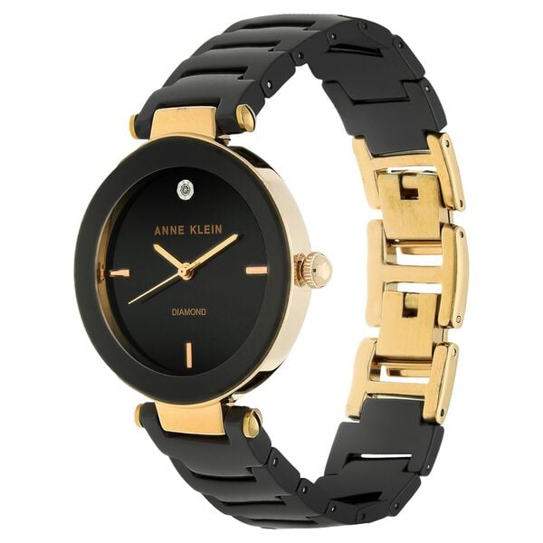 Anne Klein NTAK1018RGBK Analog Quartz Ladies’ Watch with Black Dial & Black Ceramic Strap