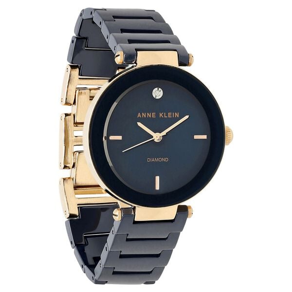 Anne Klein NEAK1018RGNV Women’s Quartz Analog Watch with Blue Dial & Blue Ceramic Strap