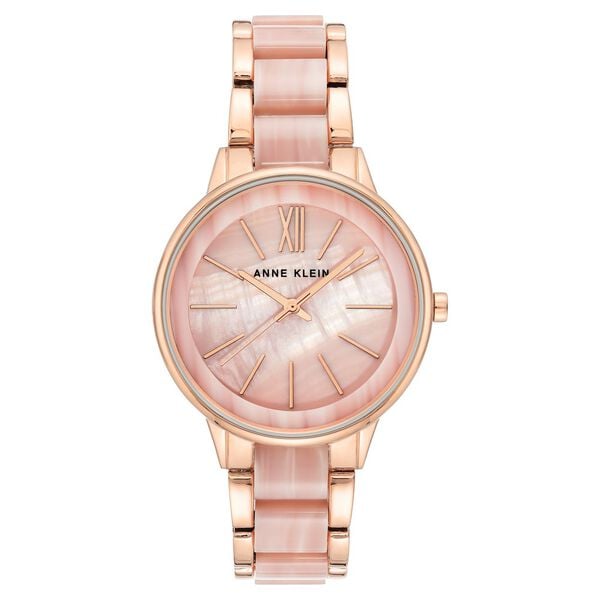 Anne Klein NEAK1412PKRG Analog Quartz Ladies’ Watch with Pink Dial & Rose-Gold Plastic Strap