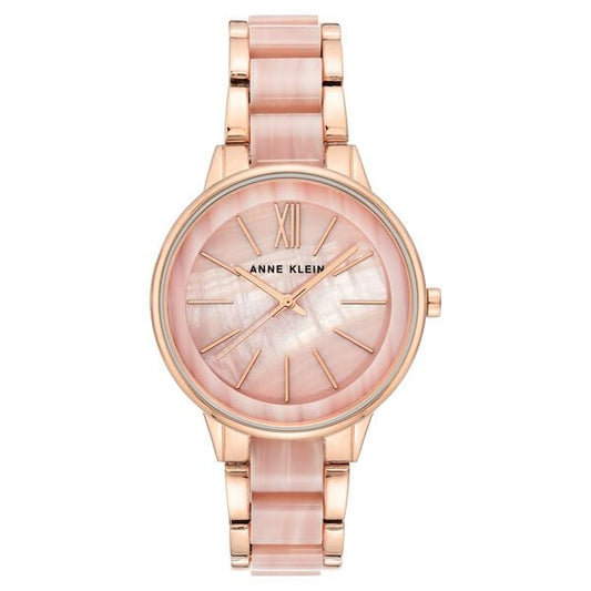 Anne Klein NEAK1412PKRG Analog Quartz Ladies’ Watch with Pink Dial & Rose-Gold Plastic Strap