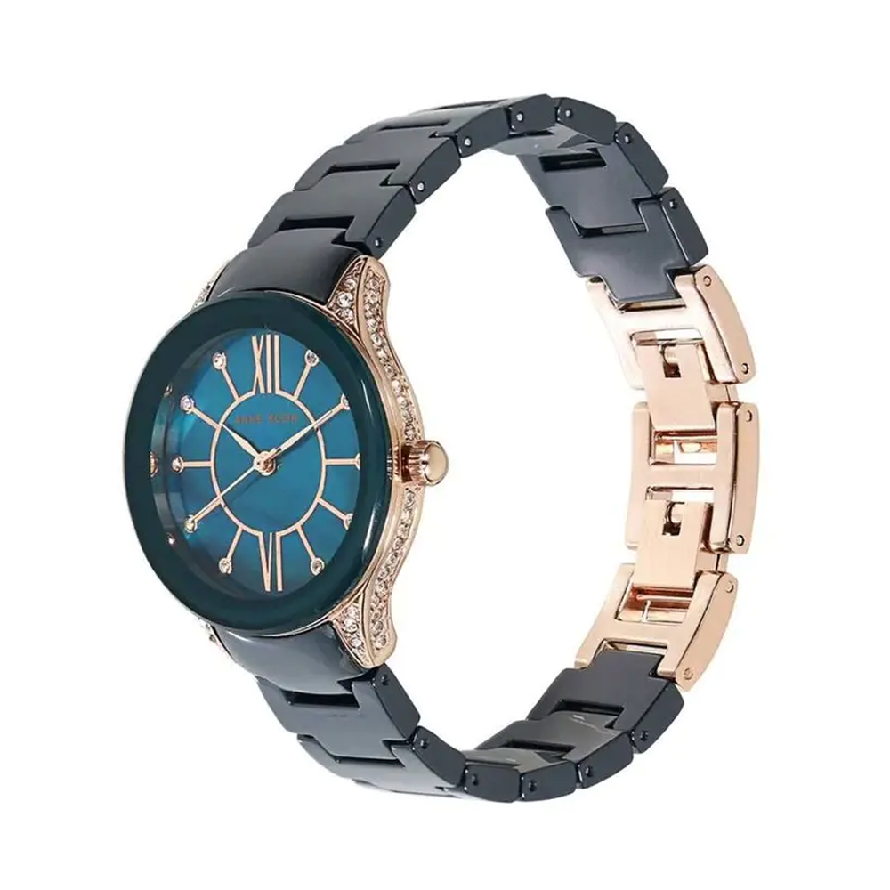 Anne Klein AK2388RGNV Analog Quartz Ladies’ Watch with Blue Dial & Two-Tone Ceramic Strap
