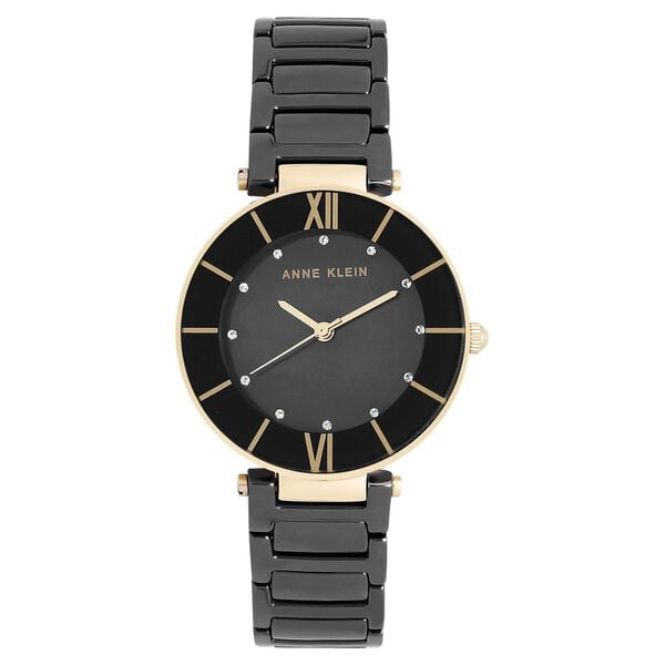 Anne Klein NEAK3266BKRG Women’s Quartz Analog Watch with Black Dial & Black Ceramic strap