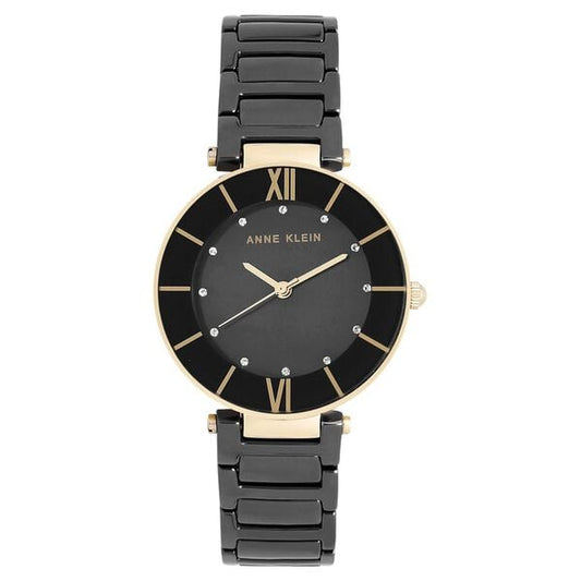 Anne Klein NTAK3266BKRG Analog Quartz Ladies’ Watch with Black Dial & Black Ceramic Strap