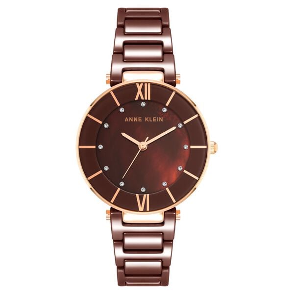 Anne Klein AK3266BNRG Analog Quartz Ladies’ Watch with Brown Dial & Rose-Gold Ceramic Strap