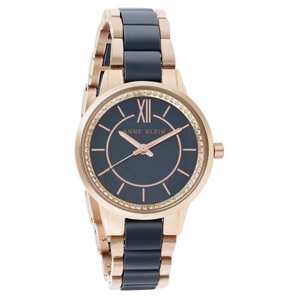 Anne Klein NEAK3344NVRG Analog Quartz Ladies’ Watch with Blue Dial & Two-Tone Ceramic Strap