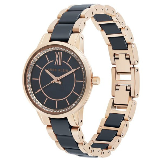 Anne Klein NEAK3344NVRG Analog Quartz Ladies’ Watch with Blue Dial & Two-Tone Ceramic Strap