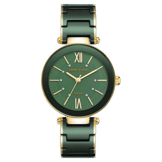 Anne Klein AK3844GNGB Quartz Analog Women’s Watch with Green Dial & Green Ceramic Bracelet