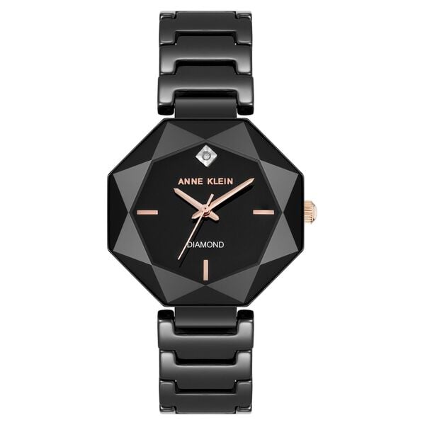 Anne Klein AK5064BKBK Women’s Quartz Analog Watch with Black Octagonal Dial & Black Ceramic Strap