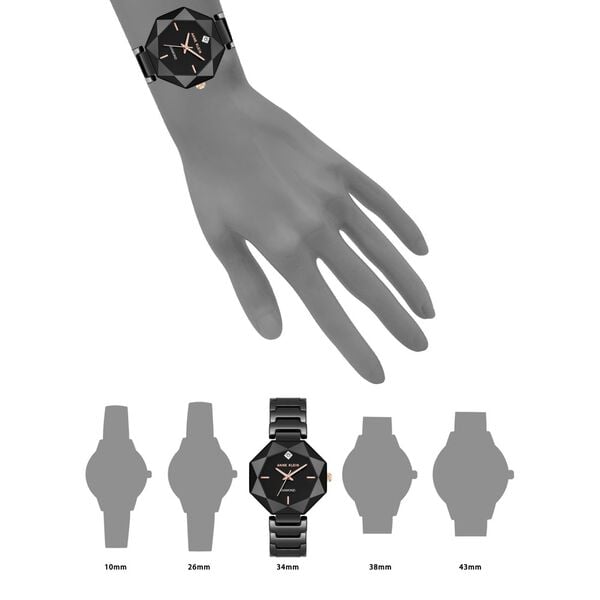 Anne Klein AK5064BKBK Women’s Quartz Analog Watch with Black Octagonal Dial & Black Ceramic Strap