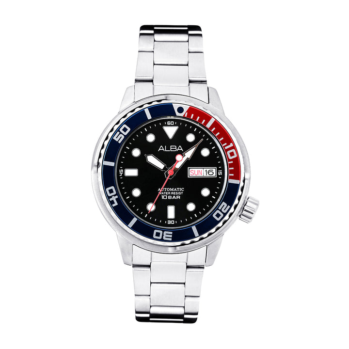 Alba AL4247X1 Men’s Automatic Watch with Black Dial, Silver Stainless-Steel Bracelet