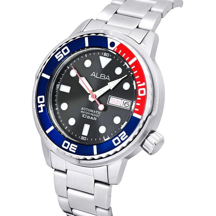 Alba AL4247X1 Men’s Automatic Watch with Black Dial, Silver Stainless-Steel Bracelet