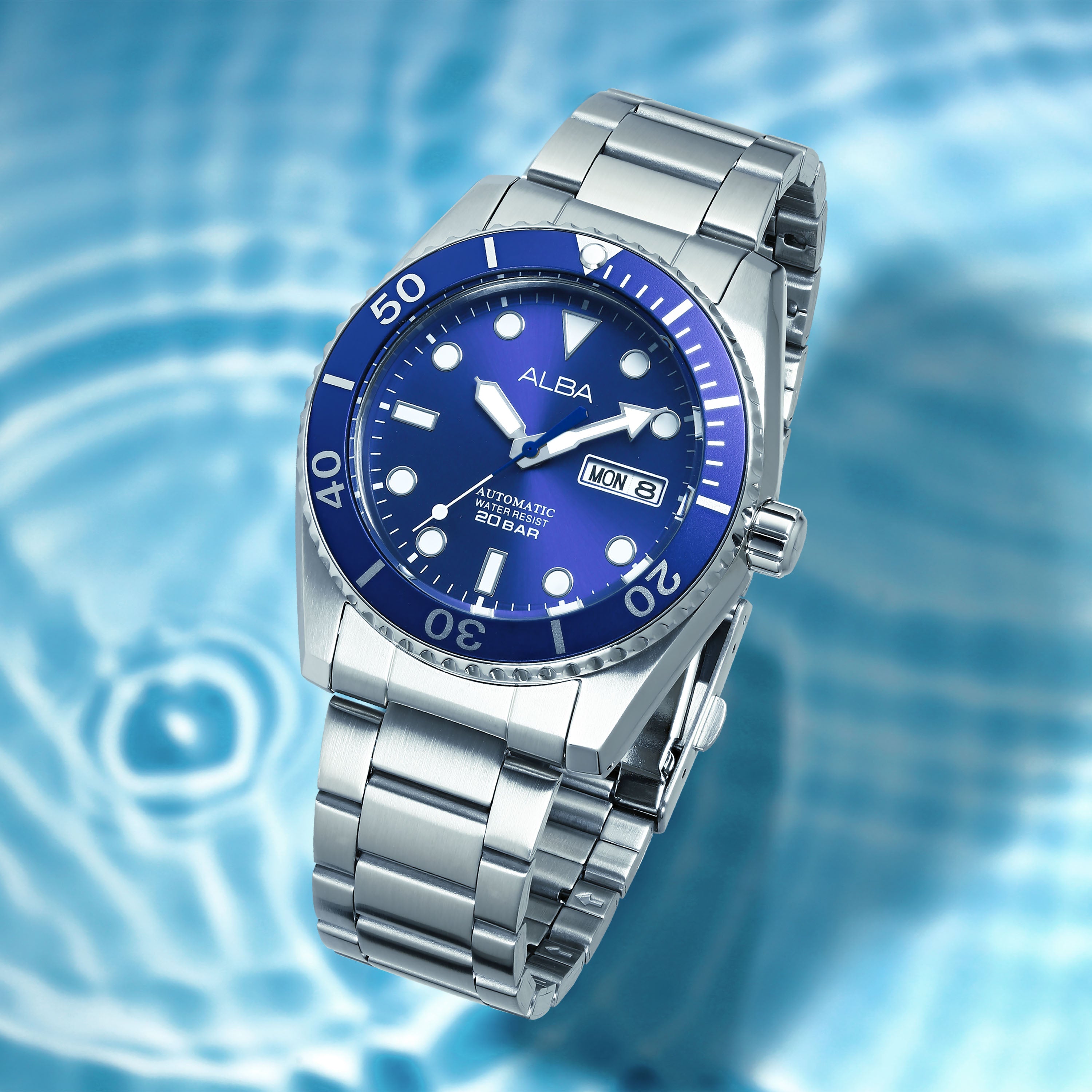 Alba AL4359X1 Automatic Men’s Watch with Blue Dial & Silver Stainless Steel Strap