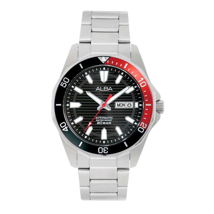 Alba AL4457X1 Analog Automatic Men’s Watch with Black Patterned Dial & Silver Stainless Steel Strap